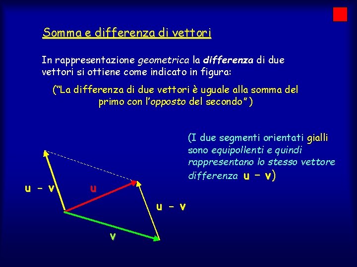 Somma e differenza di vettori In rappresentazione geometrica la differenza di due vettori si
