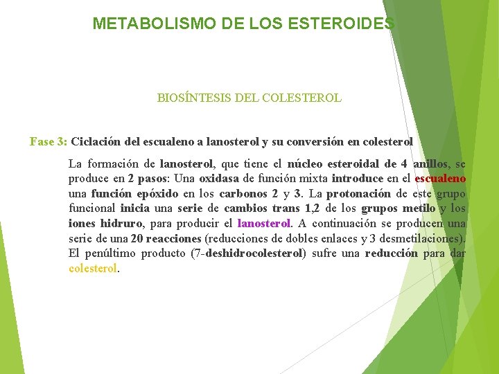 METABOLISMO DE LOS ESTEROIDES BIOSÍNTESIS DEL COLESTEROL Fase 3: Ciclación del escualeno a lanosterol