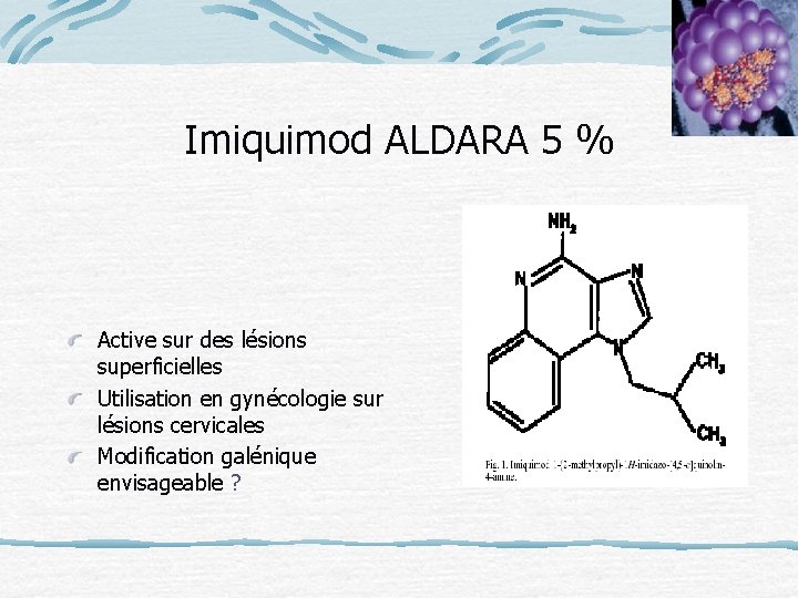 Imiquimod ALDARA 5 % Active sur des lésions superficielles Utilisation en gynécologie sur lésions