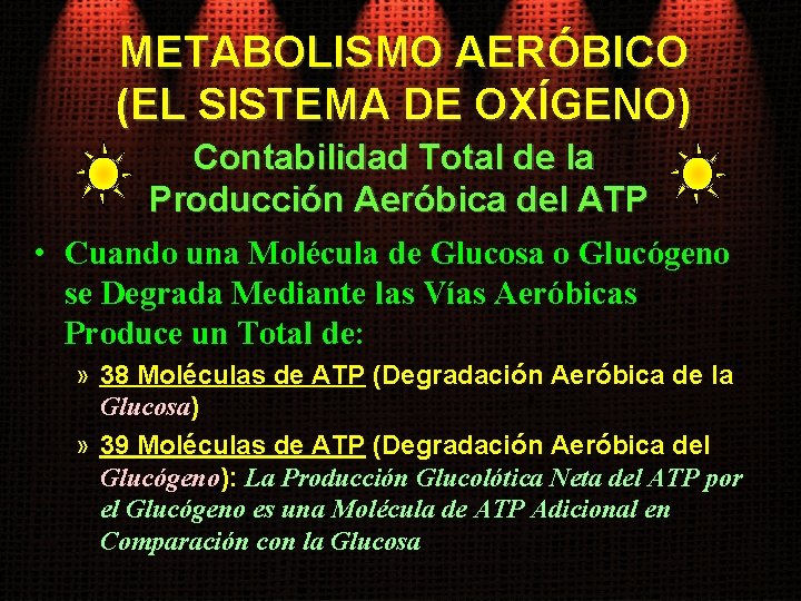 METABOLISMO AERÓBICO (EL SISTEMA DE OXÍGENO) Contabilidad Total de la Producción Aeróbica del ATP