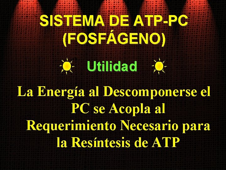 SISTEMA DE ATP-PC (FOSFÁGENO) Utilidad La Energía al Descomponerse el PC se Acopla al