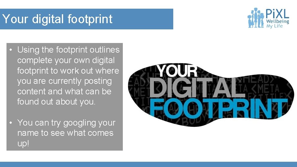 Your digital footprint • Using the footprint outlines complete your own digital footprint to