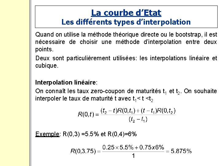La courbe d’Etat Les différents types d’interpolation Quand on utilise la méthode théorique directe