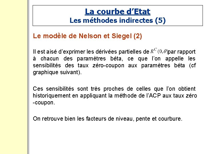 La courbe d’Etat Les méthodes indirectes (5) Le modèle de Nelson et Siegel (2)
