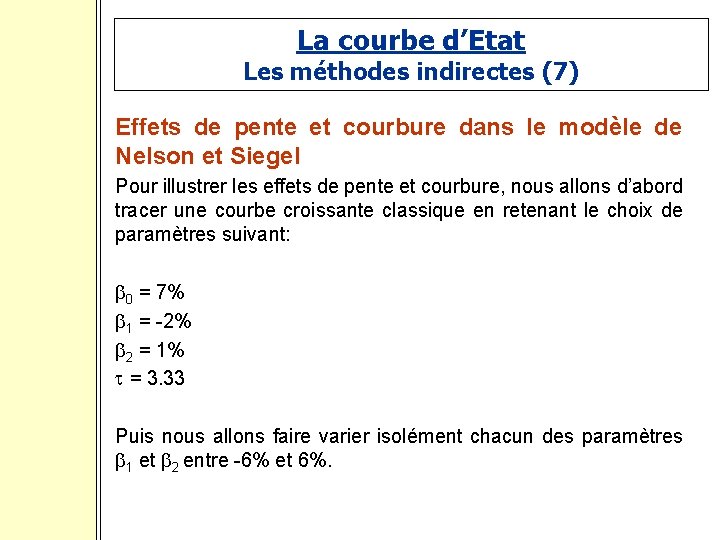 La courbe d’Etat Les méthodes indirectes (7) Effets de pente et courbure dans le