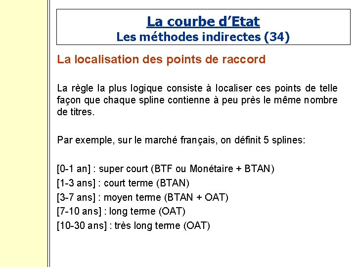La courbe d’Etat Les méthodes indirectes (34) La localisation des points de raccord La