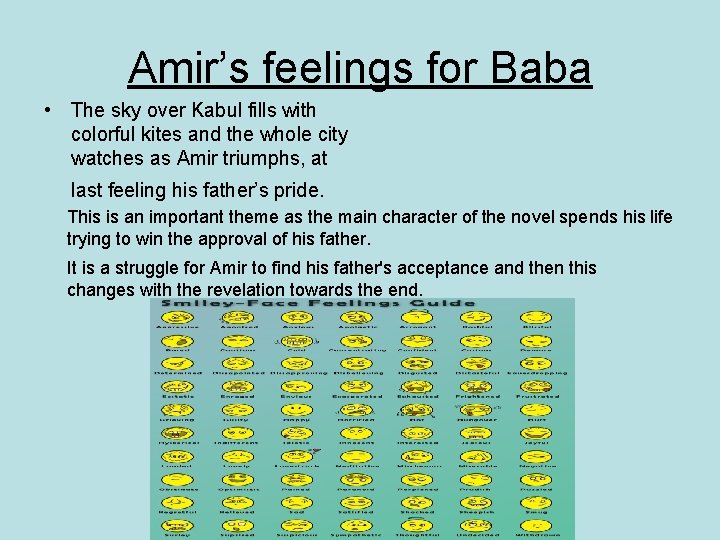 Amir’s feelings for Baba • The sky over Kabul fills with colorful kites and