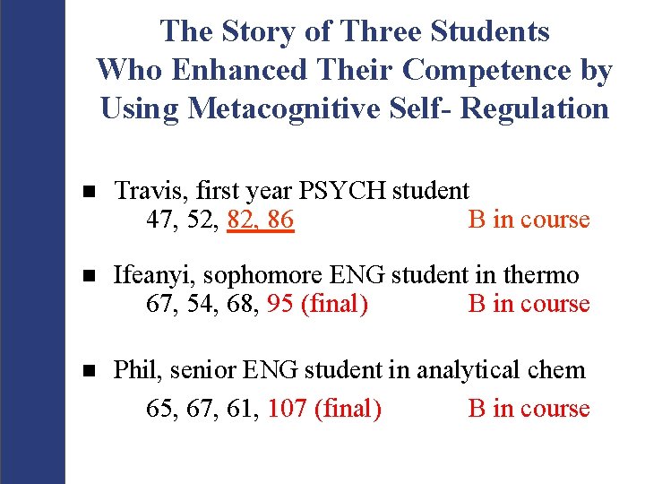 The Story of Three Students Who Enhanced Their Competence by Using Metacognitive Self- Regulation