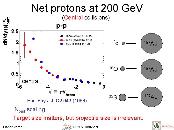 Net protons at 200 Ge. V proj /Npart (Central collisions) 2 d 197 Au