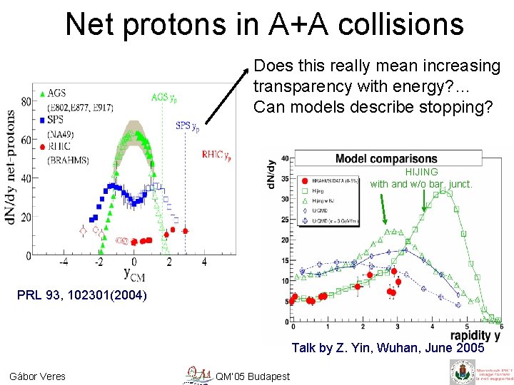 Net protons in A+A collisions Does this really mean increasing transparency with energy? …