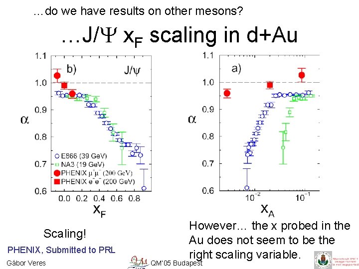 …do we have results on other mesons? …J/ x. F scaling in d+Au Scaling!