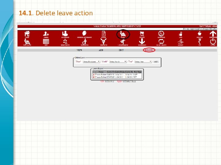 14. 1. Delete leave action 