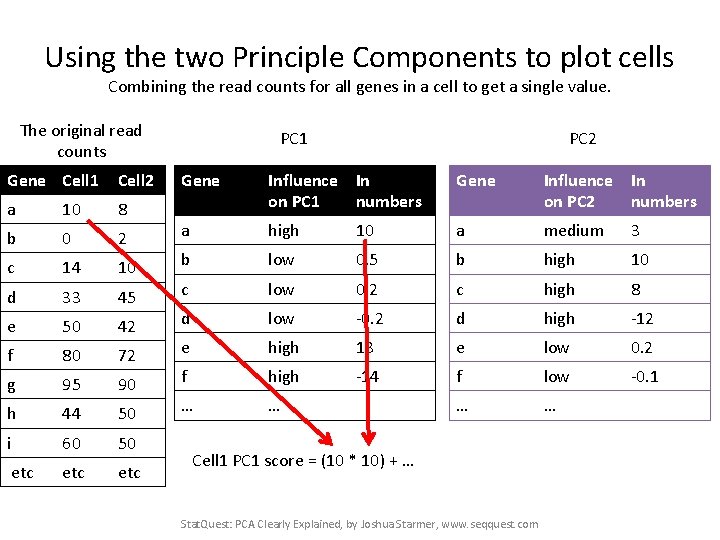 Using the two Principle Components to plot cells Combining the read counts for all