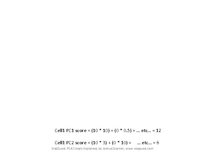 Cell 1 PC 1 score = (10 * 10) + (0 * 0. 5)