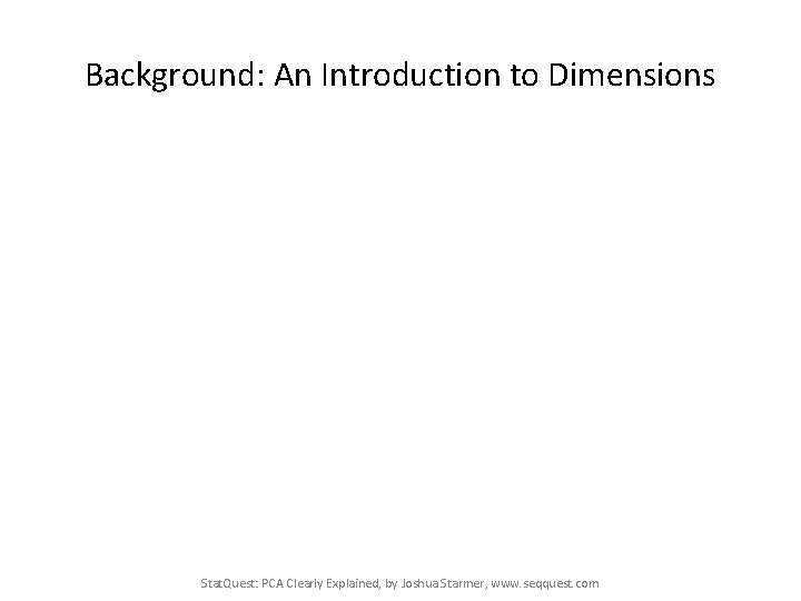 Background: An Introduction to Dimensions Stat. Quest: PCA Clearly Explained, by Joshua Starmer, www.