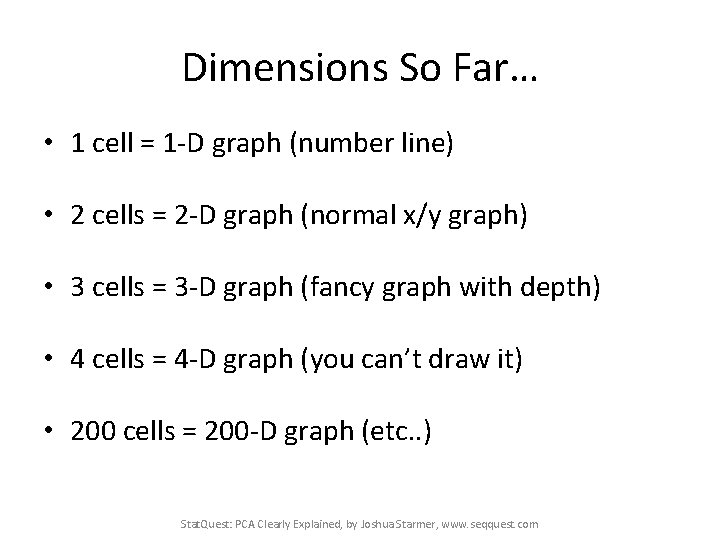 Dimensions So Far… • 1 cell = 1 -D graph (number line) • 2