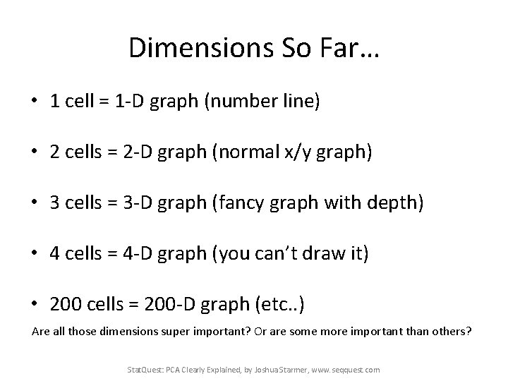 Dimensions So Far… • 1 cell = 1 -D graph (number line) • 2