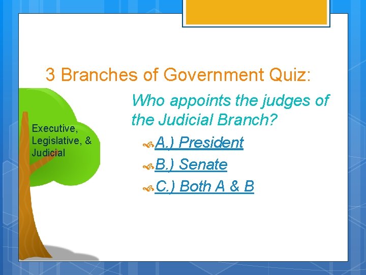 3 Branches of Government Quiz: Executive, Legislative, & Judicial Who appoints the judges of