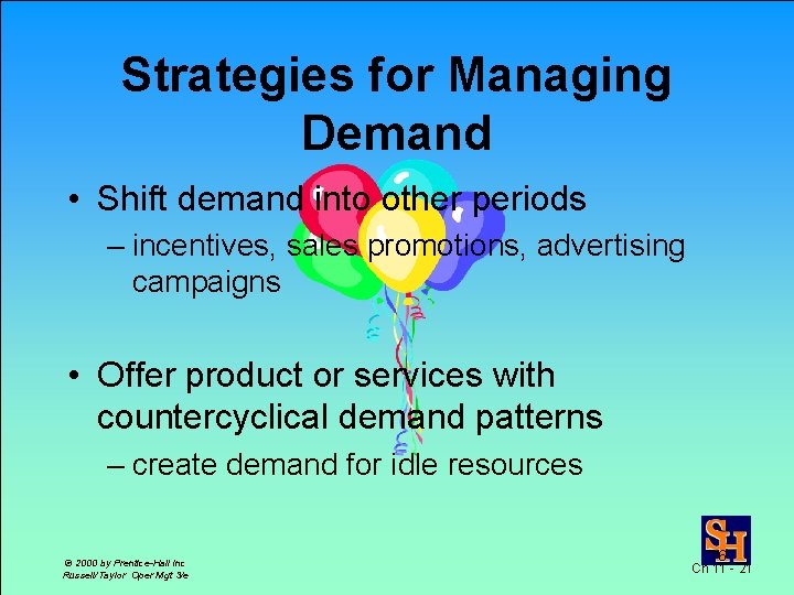 Strategies for Managing Demand • Shift demand into other periods – incentives, sales promotions,