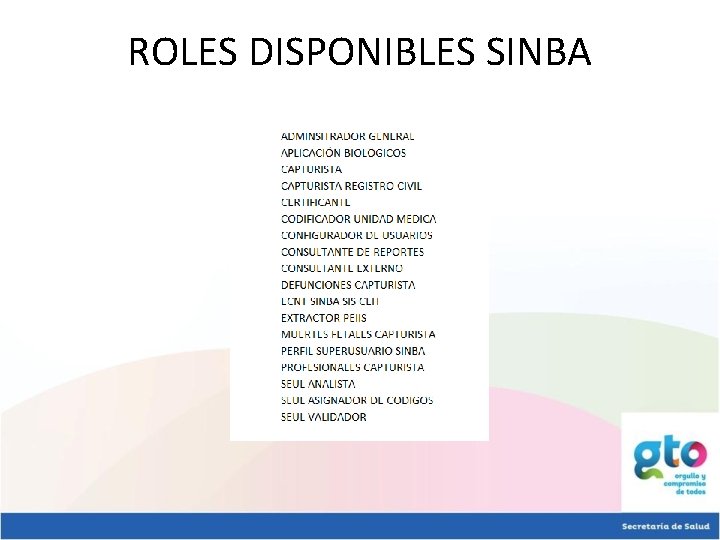 ROLES DISPONIBLES SINBA 