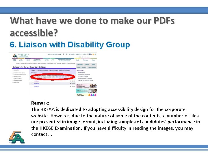What have we done to make our PDFs accessible? 6. Liaison with Disability Group