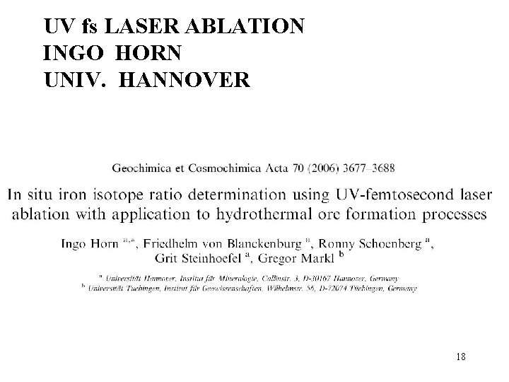 UV fs LASER ABLATION INGO HORN UNIV. HANNOVER 18 