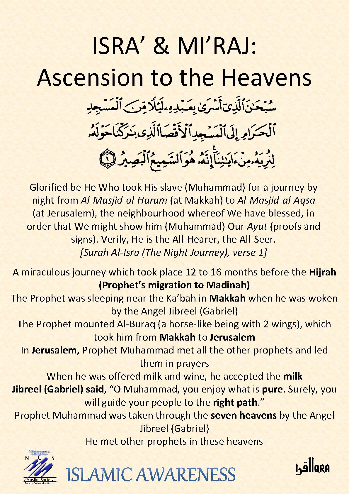 ISRA’ & MI’RAJ: Ascension to the Heavens Glorified be He Who took His slave