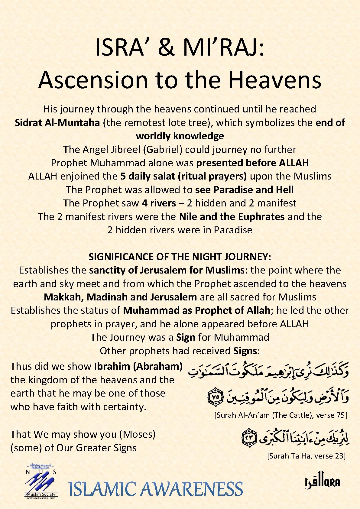 ISRA’ & MI’RAJ: Ascension to the Heavens His journey through the heavens continued until