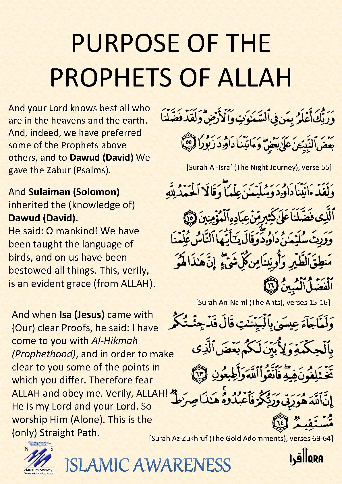 PURPOSE OF THE PROPHETS OF ALLAH And your Lord knows best all who are