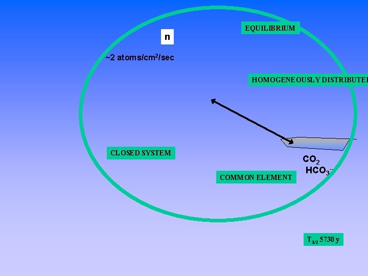 n EQUILIBRIUM ~2 atoms/cm 2/sec HOMOGENEOUSLY DISTRIBUTED CLOSED SYSTEM COMMON ELEMENT CO 2 HCO