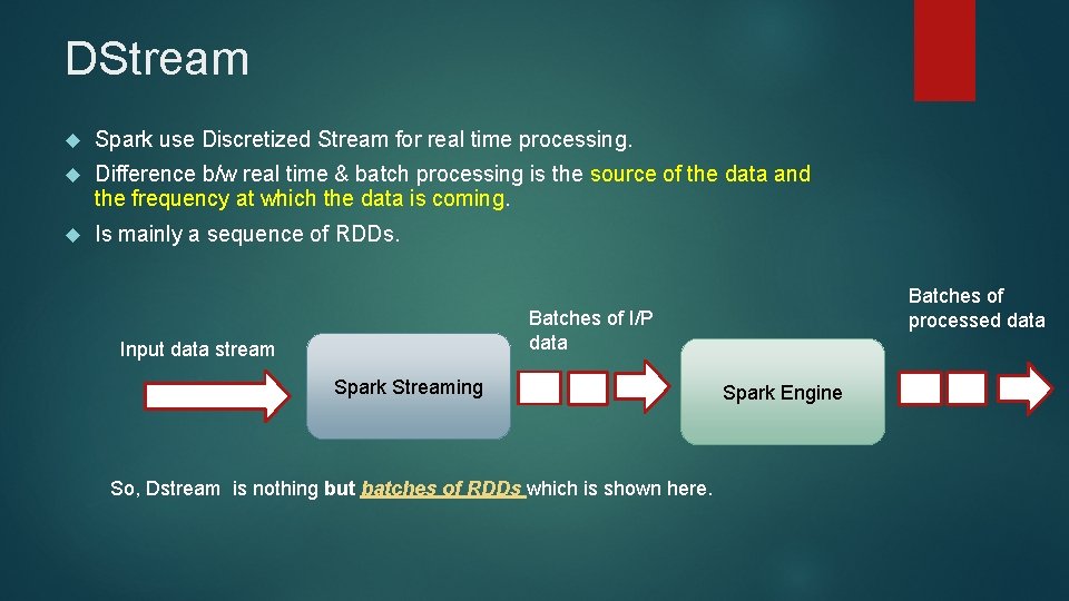 DStream Spark use Discretized Stream for real time processing. Difference b/w real time &