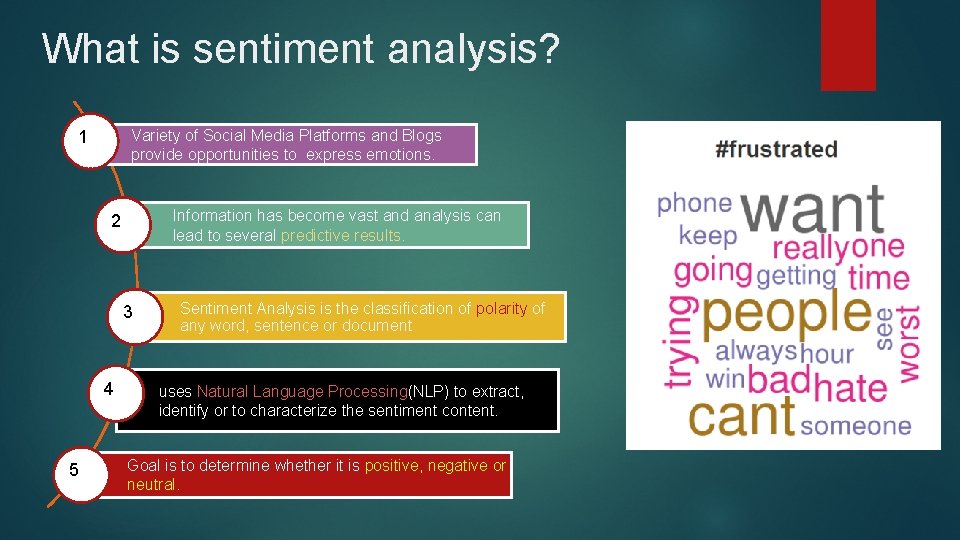  What is sentiment analysis? 1 Variety of Social Media Platforms and Blogs provide