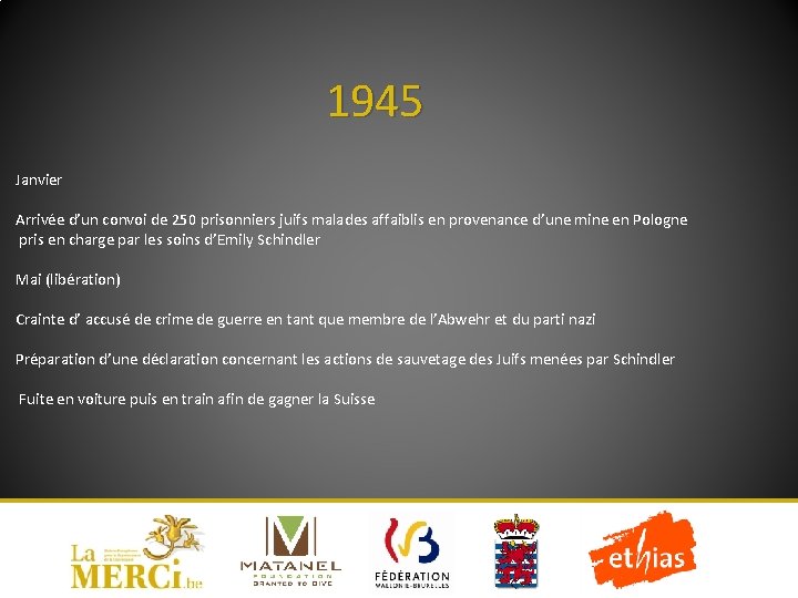 1945 Janvier Arrivée d’un convoi de 250 prisonniers juifs malades affaiblis en provenance d’une