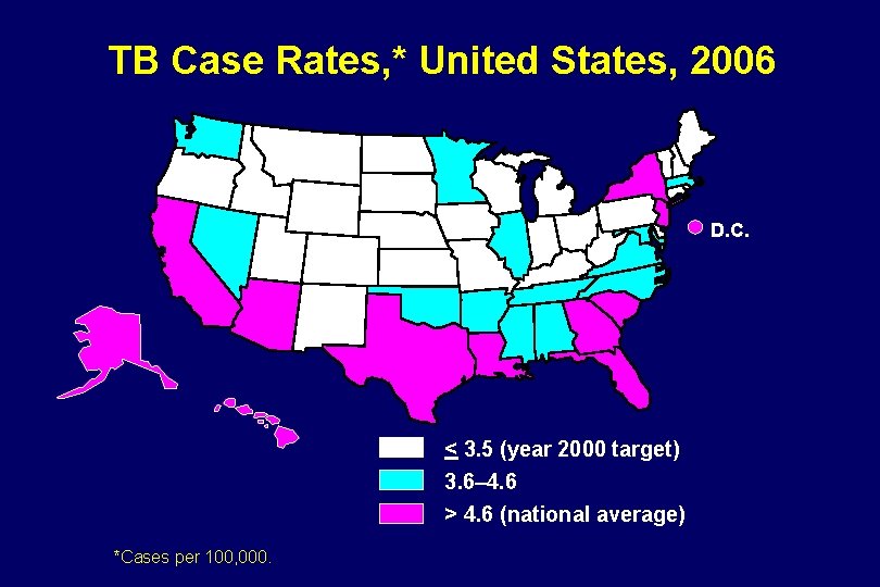 TB Case Rates, * United States, 2006 D. C. < 3. 5 (year 2000