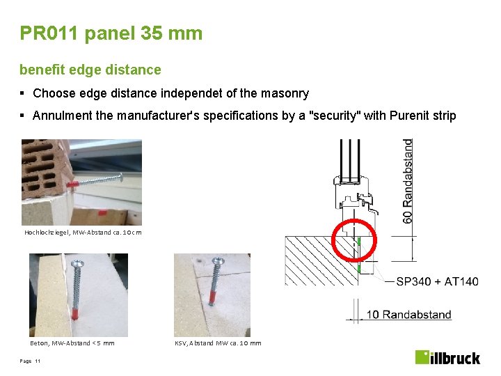 PR 011 panel 35 mm benefit edge distance § Choose edge distance independet of
