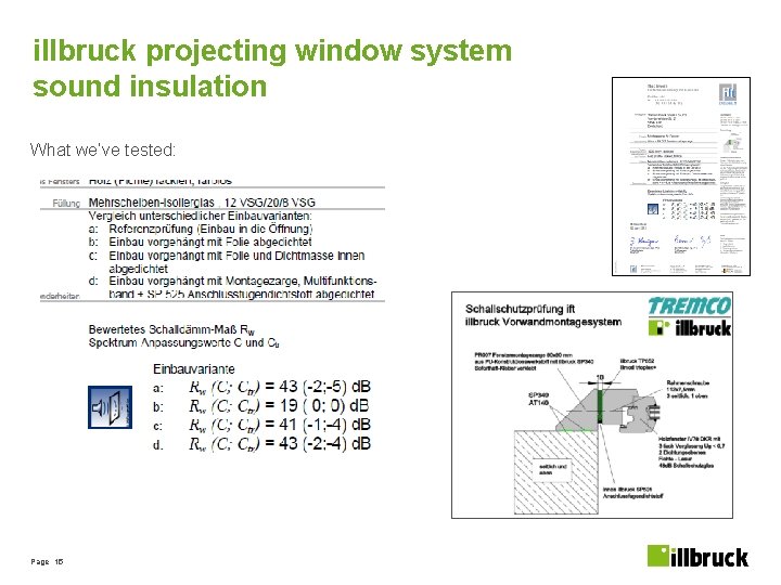 illbruck projecting window system sound insulation What we‘ve tested: Page 15 