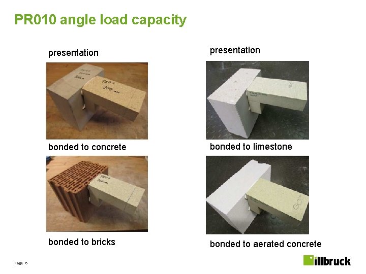 PR 010 angle load capacity Page 6 presentation bonded to concrete bonded to limestone