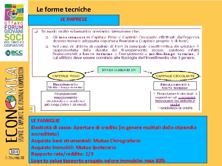 Le forme tecniche LE IMPRESE LE FAMIGLIE Elasticità di cassa: Aperture di credito (in