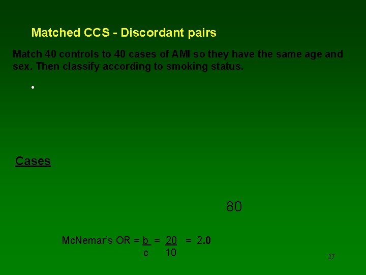 Matched CCS - Discordant pairs Match 40 controls to 40 cases of AMI so
