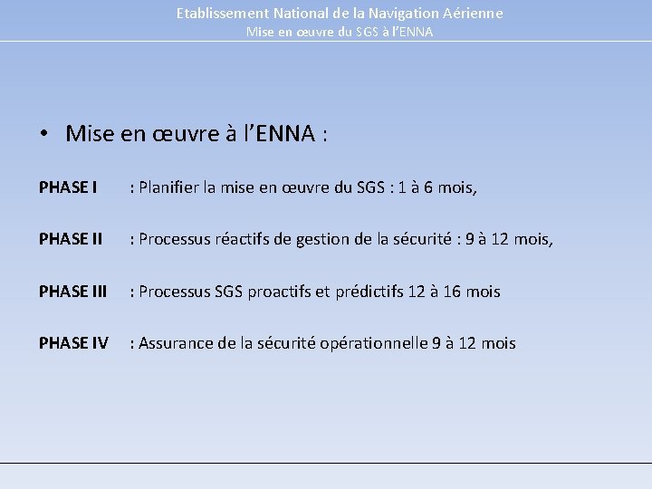 Etablissement National de la Navigation Aérienne Mise en œuvre du SGS à l’ENNA •