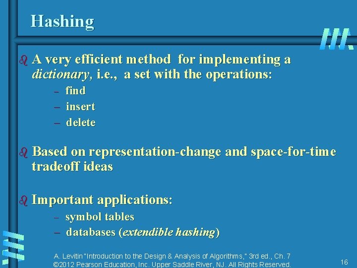 Hashing b A very efficient method for implementing a dictionary, i. e. , a