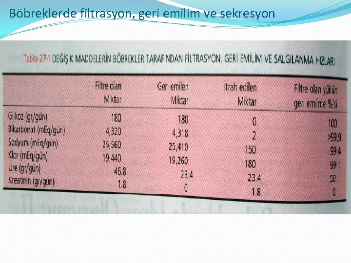 Böbreklerde filtrasyon, geri emilim ve sekresyon 