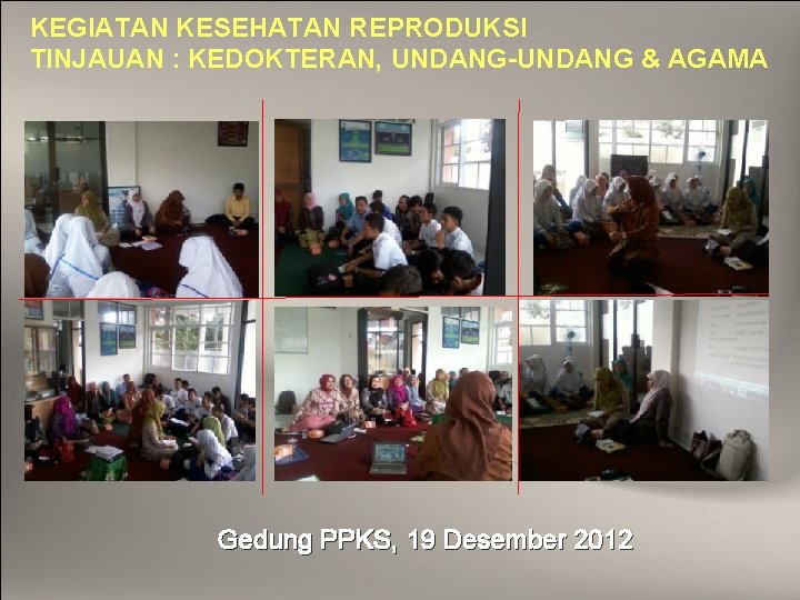 KEGIATAN KESEHATAN REPRODUKSI TINJAUAN : KEDOKTERAN, UNDANG-UNDANG & AGAMA Gedung PPKS, 19 Desember 2012