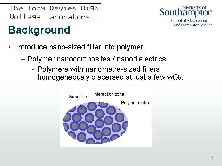 Background • Introduce nano-sized filler into polymer. – Polymer nanocomposites / nanodielectrics. • Polymers