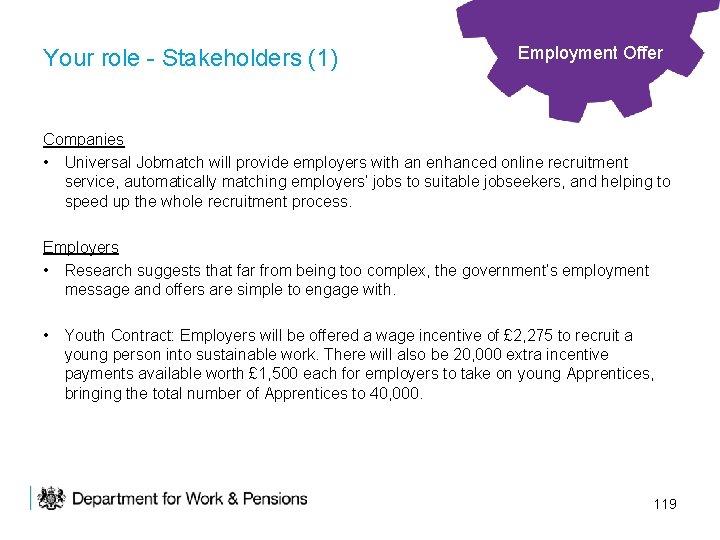 Your role - Stakeholders (1) Employment Offer Companies • Universal Jobmatch will provide employers