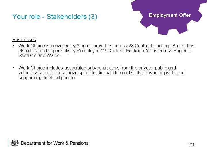 Your role - Stakeholders (3) Employment Offer Businesses • Work Choice is delivered by