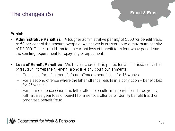 The changes (5) Fraud & Error Punish: • Administrative Penalties - A tougher administrative