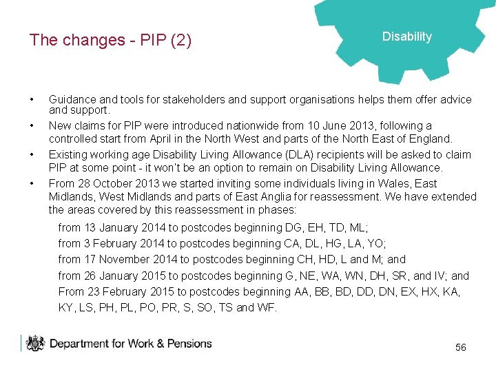 The changes - PIP (2) • • Disability Guidance and tools for stakeholders and