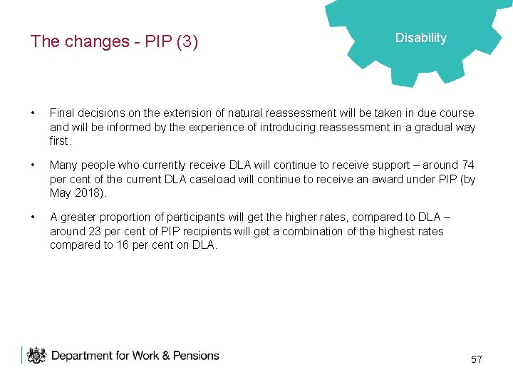 The changes - PIP (3) Disability • Final decisions on the extension of natural