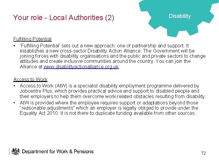 Your role - Local Authorities (2) Disability Fulfilling Potential • ‘Fulfilling Potential’ sets out